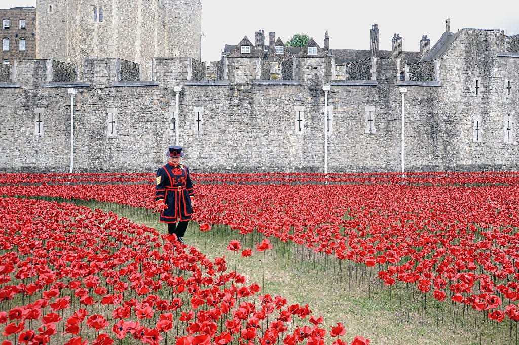 Ceramic poppies at Tower of London